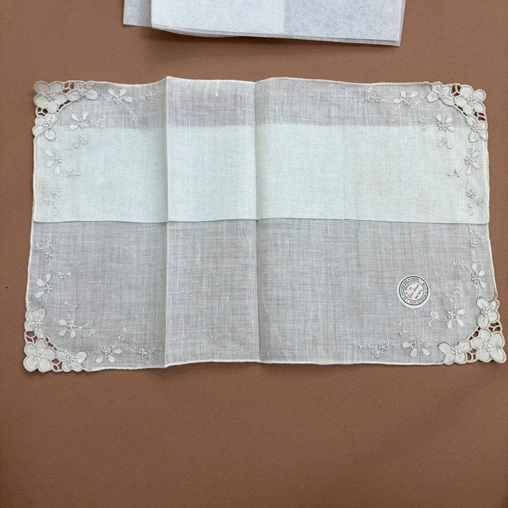 Vintage York Street Handkerchief Hand Made Madeira Linen Embroidered NOS Bridal